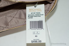 Michael Kors Jet Set Travel Medium Powder Blush Leather Dome X Cross Satchel Bag